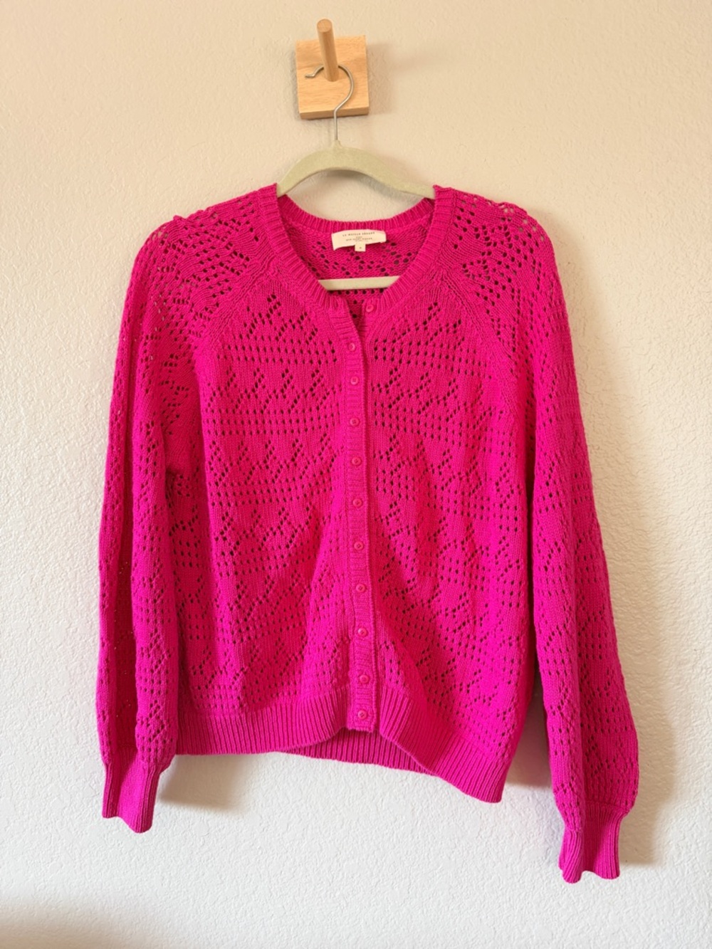 Sézane 100% Cotton Button-Front Sweater Cardigan - Fuchsia Pink Small